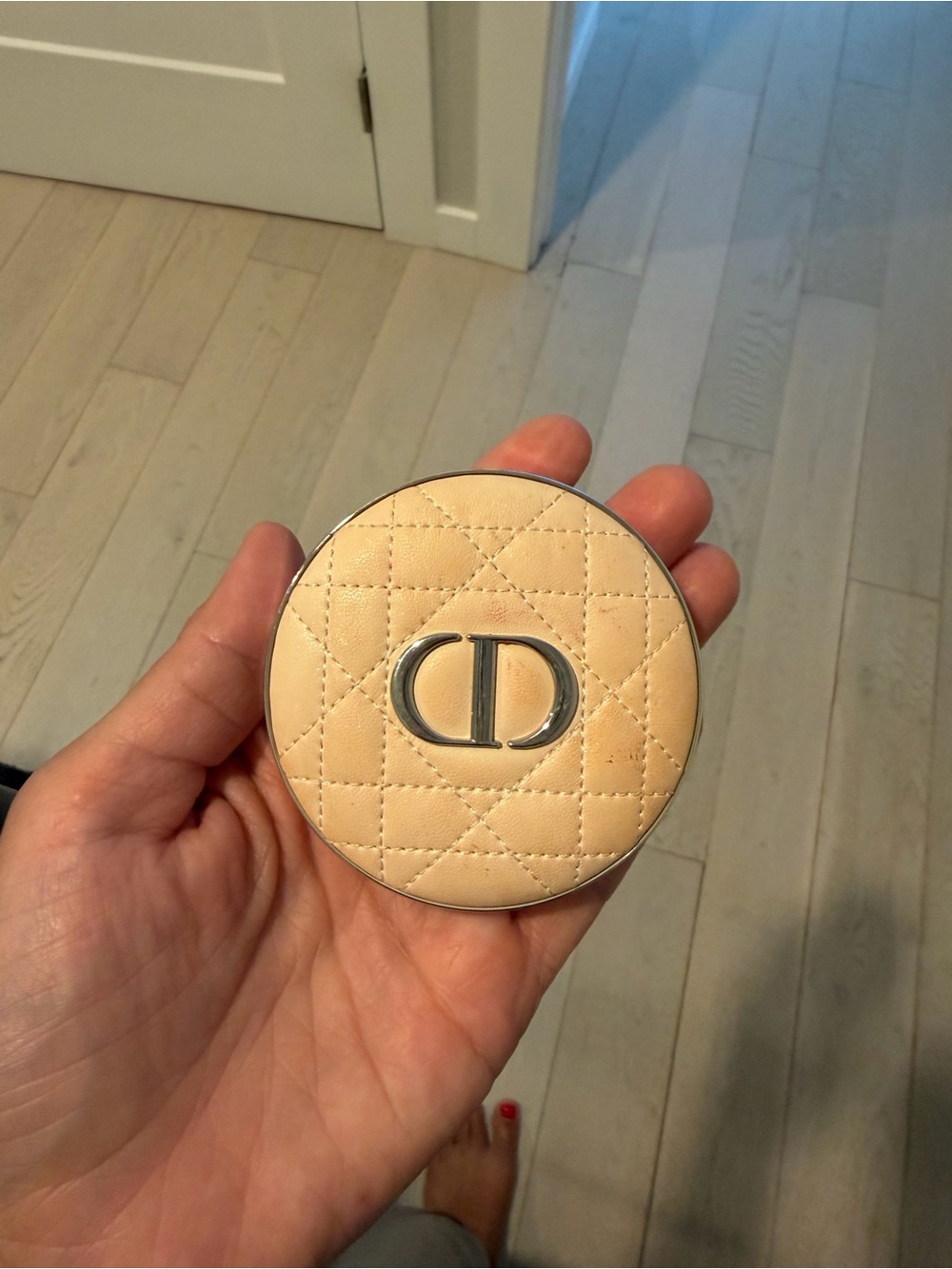 Dior Beige Quilted Leather Compact Mirror with Silver CD Emblem 00 luminescent